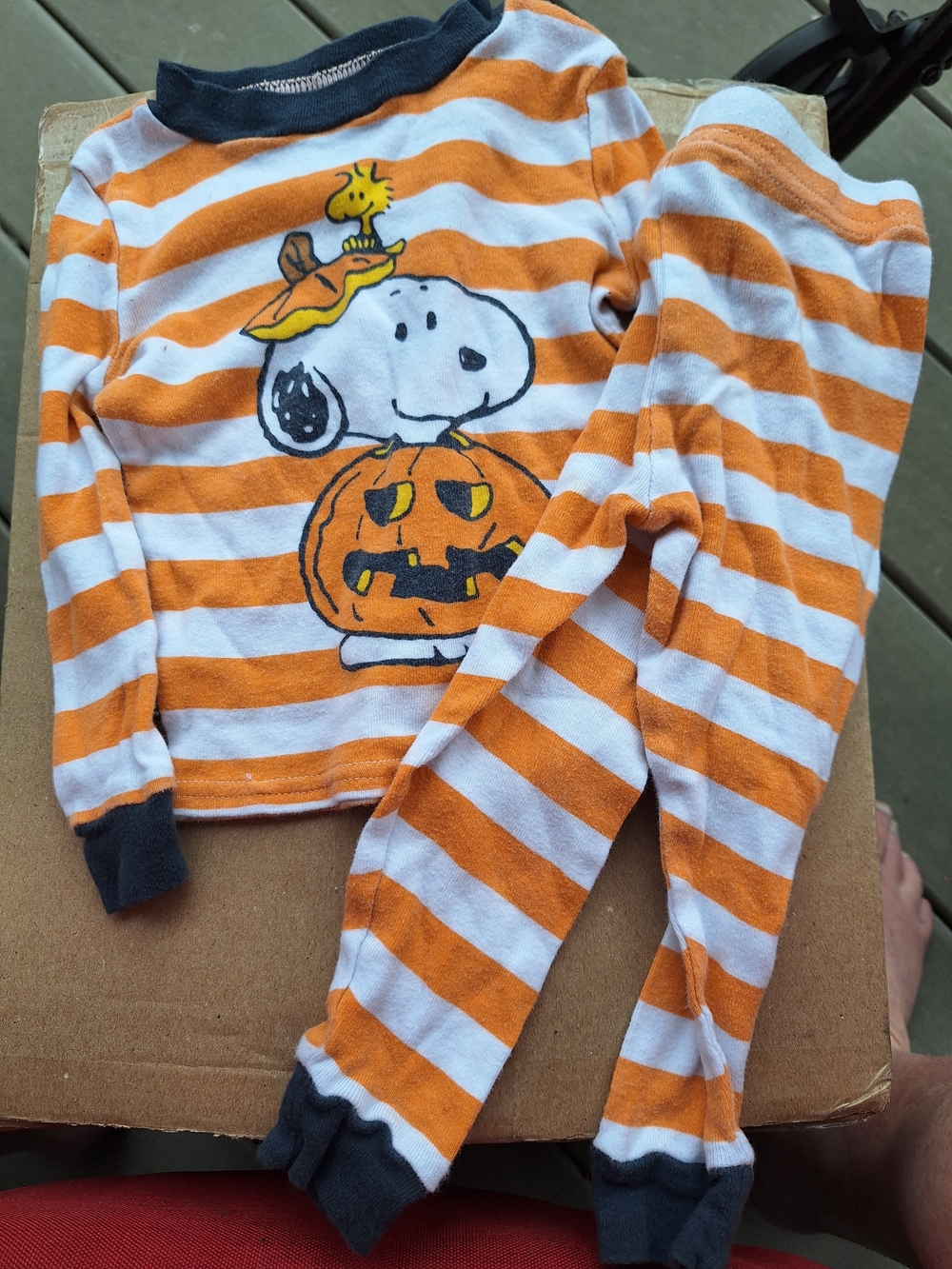 Peanuts Orange & White Striped Snoopy Pumpkin Pajama Set